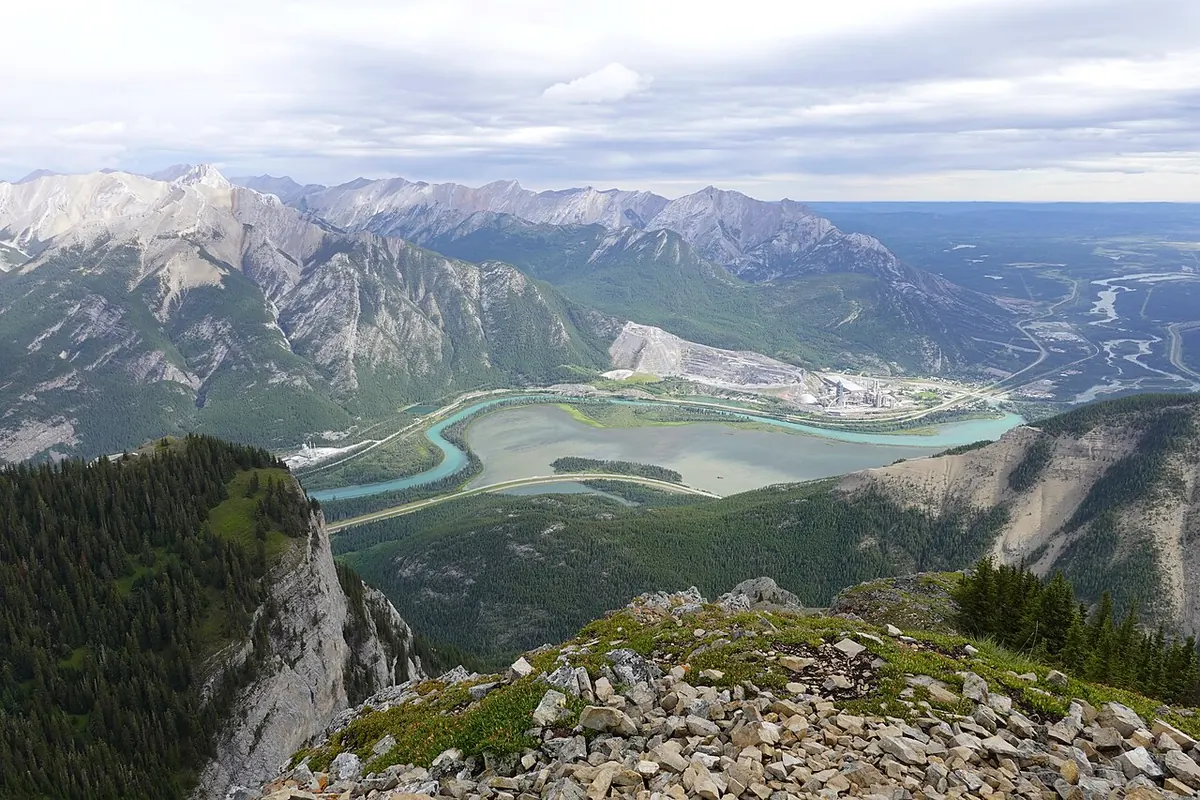 The Bow River near Exshaw and Canmore, seen from Pigeon Mountain.