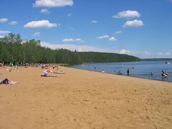 The beach at Gregoire Lake Provincial Park.