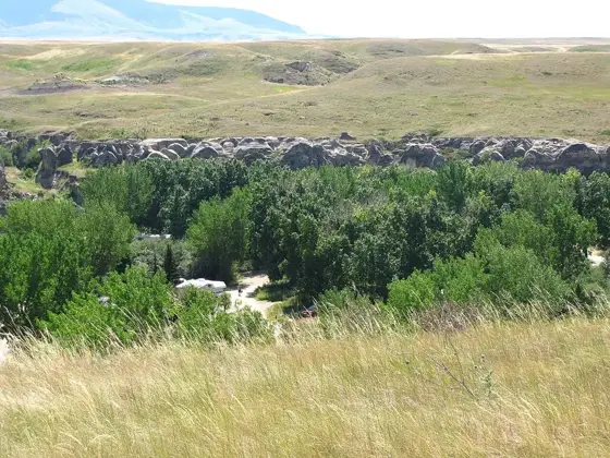 The campground seen from the Writing-on-Stone visitor centre.